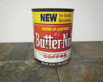 vintage BUTTER-NUT COFFEE Perk-o-lectric 2 pound coffee tin * advetising can