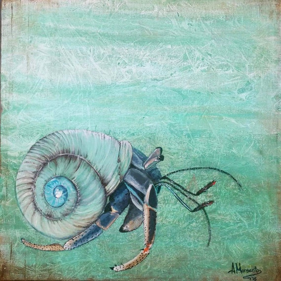 Hermit Crab Acrylic Mixed Media Painting on 30 x