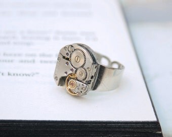 Mens Pinky Ring / Steampunk Ring / Steampunk Signet / Simple Silver Watch Movement Ring / Industrial Jewellery / Mens Jewellery Ring