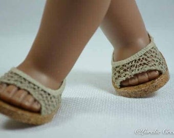 American Girl or18 inch doll SHOES SANDALS beach Flipflops Peeptoe Flats in Beige Tan LACY Look