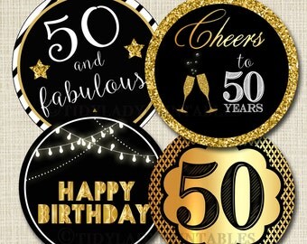 50th Birthday Cupcake Toppers PRINTABLE Cheers to Fifty Years, Cupcake Decoration 50th Birthday Cake Decor 50th Party Decor INSTANT DOWNLOAD