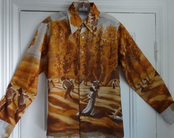 70's Polyester Shirt Tapered Hipster Disco Retro Shirt