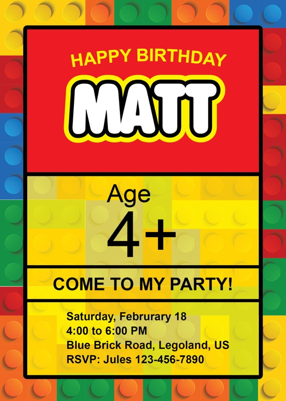 Lego Invitation, Lego Birthday Party Invitation, Lego Invitation, Duplo ...