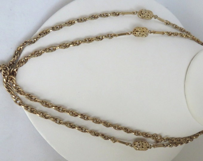 Sarah Coventry Necklace - Vintage Braided Chain Necklace - Gold Tone Beaded Necklace, Gift idea, Gift Box