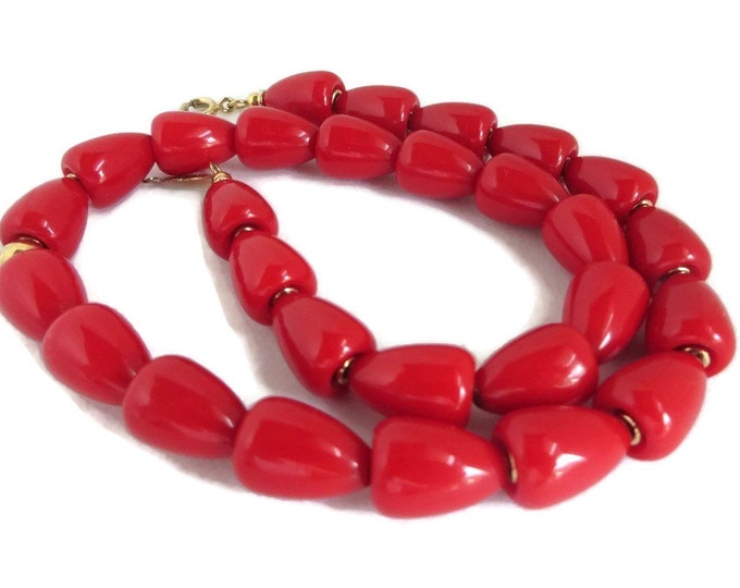 Napier Necklace - Vintage Red Bead Choker, Signed Designer Classic Jewelry, Classic Red Necklace, Gift Ideas, Gift Box