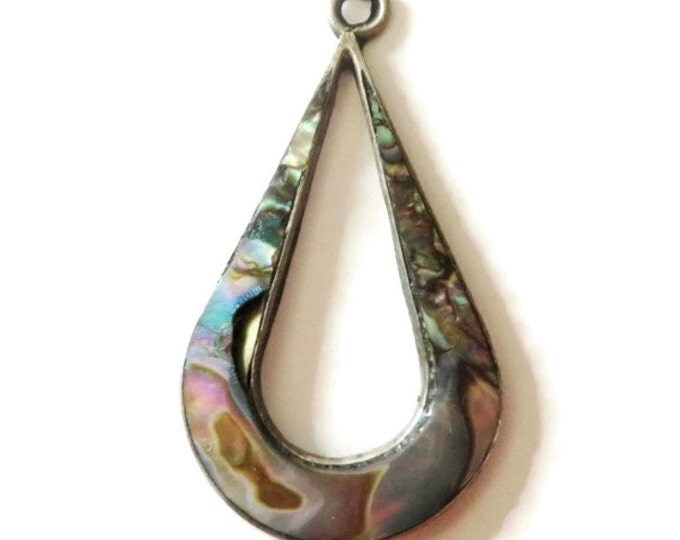 Vintage Mexican Abalone Sterling Silver Pendant, Teardrop Pendant