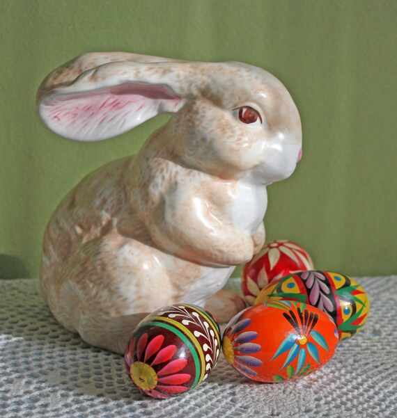 Perfect for Your Easter Decor The Cutest Large Vintage Hand Painted Ceramic Easter Bunny Rabbit in His Tie and Jacket