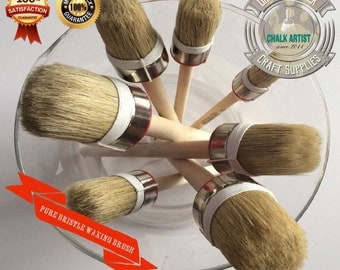 HQ7 - CHALK paint & soft wax quality pure bristle round brushes ultimate set of 7 BRUSHES - Shabby Chic furniture brush super set