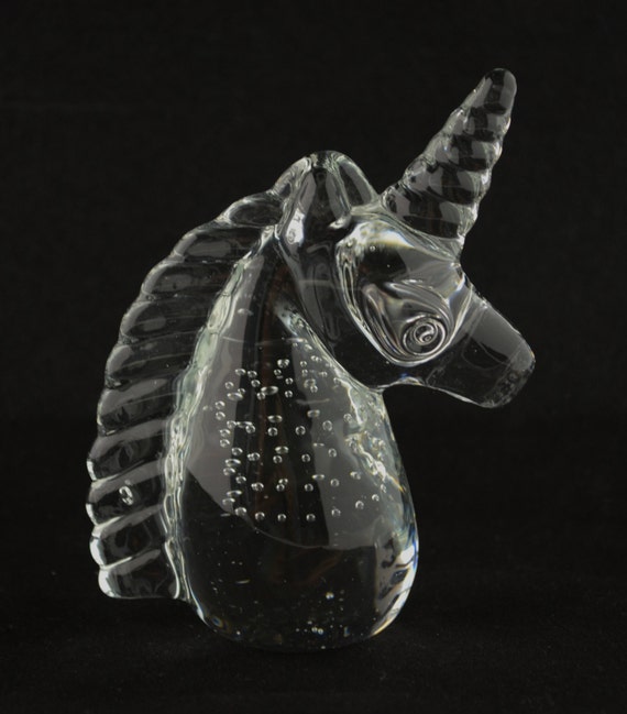 Glass Unicorn Head Figurine Statue Paperweight