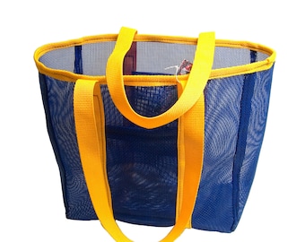 Mesh Bag, Heavy Duty, Blue w/ Yellow Handles - Seriously Heavy Mesh!