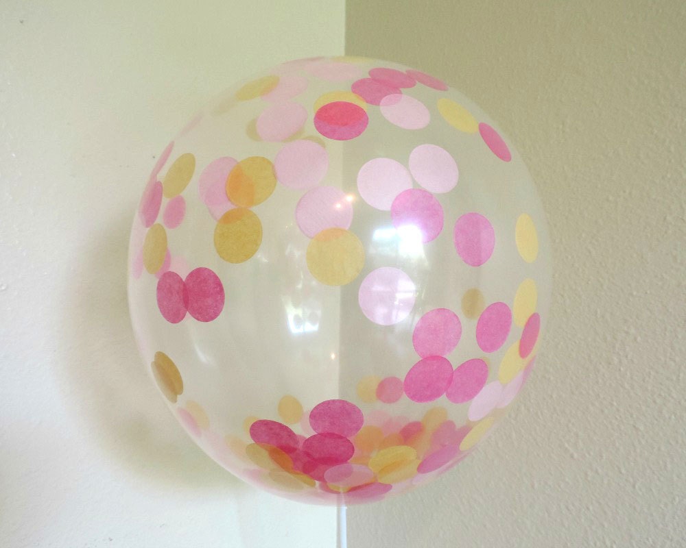 8 Pink and Gold Confetti Balloons Pink confetti Gold