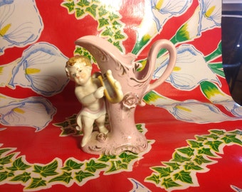 Vintage hand painted Ucagco ceramic angel figurine pitcher vase- Japan