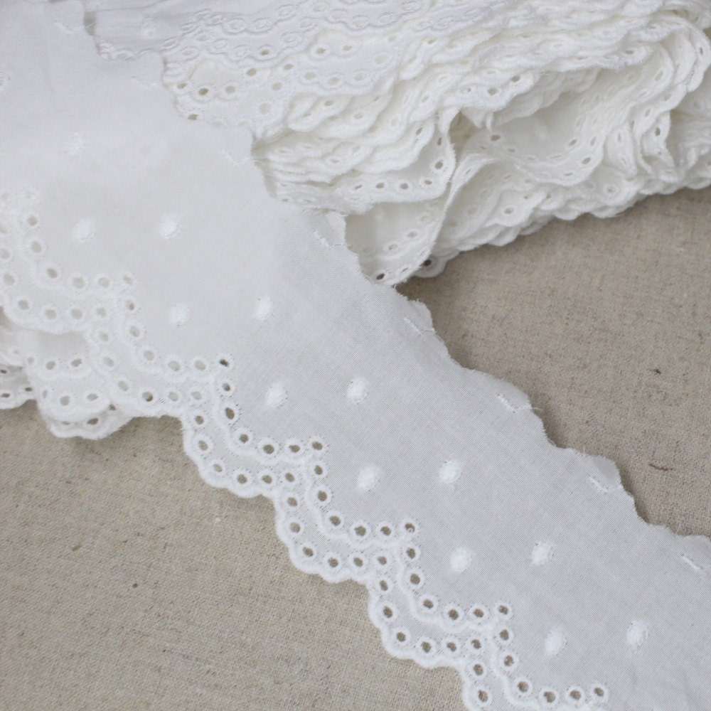 14Yds Embroidery scalloped cotton eyelet lace trim 5.5cm Off-white ...