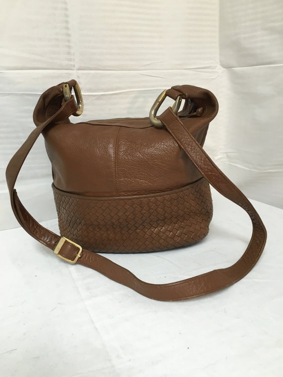 Ganson brown leather pursebags purses brown woven