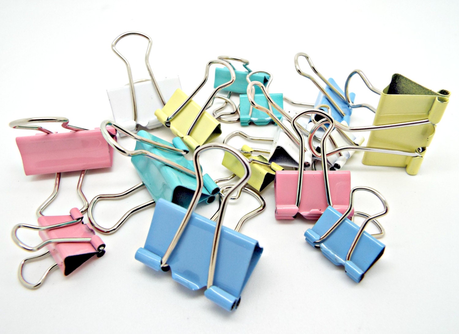 15 Bulldog Clips, 5 Pastel Colors, Binder Clips, Mixed Size, Stationery ...