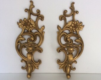 Vintage 1960s HOLLYWOOD REGENCY Syroco Candle Sconces PAIR