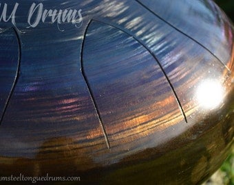 AM Drum - steel tongue hank tank drum - custom made - shimmering steel finish - handpan