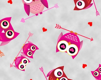 Loves All Around Owls Gray Fabric From Quilting Treasures
