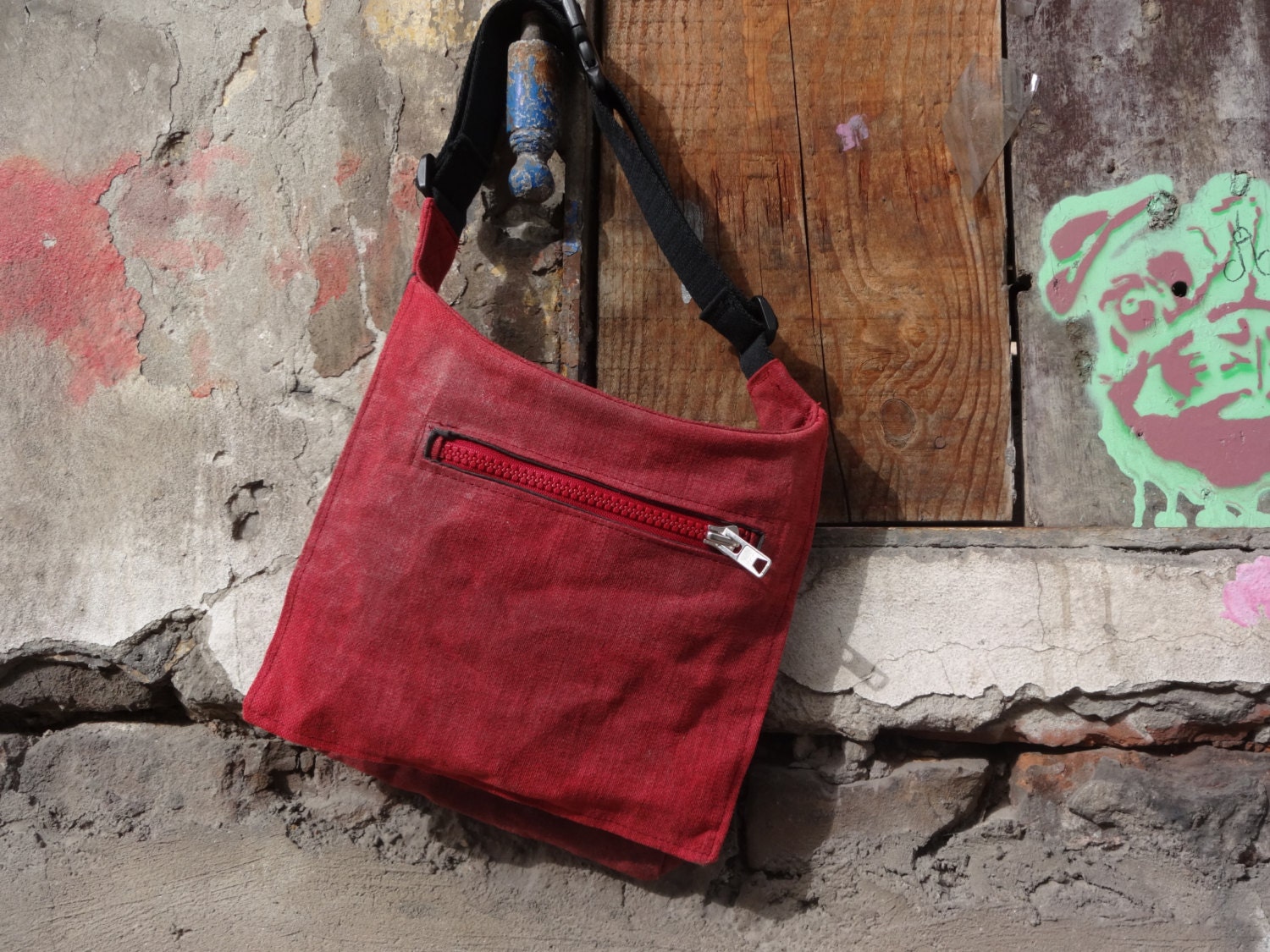 on sale Red Hip Bag Waxed Canvas Fanny Pack Bicycle Bag Belt Bag Etsy