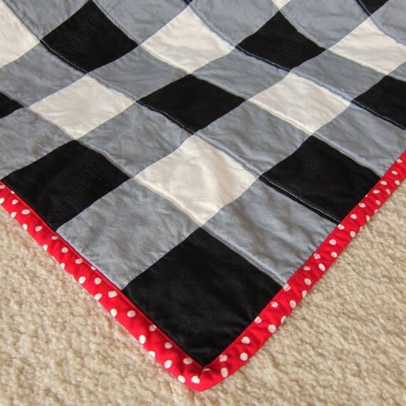 Gingham Check Children's Baby Boy Quilt in Black by StitchNWine