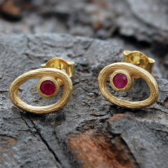 Ruby Earrings Ruby Jewelry Gold Earrings Studs Gift for