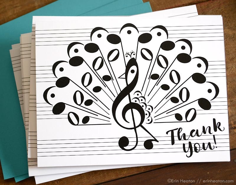Printable Music Thank You Cards | music thank you cards set of 8 music note peacock cards Printable Music Thank You Cards | music thank you cards set of 8 music note peacock cards