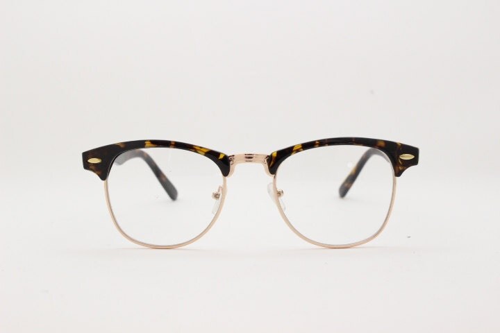 Clubmaster vintage style browline clear lens half frame