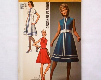 Vintage Simplicity dress pattern 9147 size 16 uncut pattern 1970 princess seam sewing