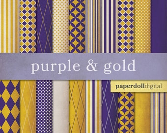 Purple Digital Paper - Gold Digital Paper - Quatrefoil Digital Paper - Distressed Digital Paper - Instant Download - 20 Sheets