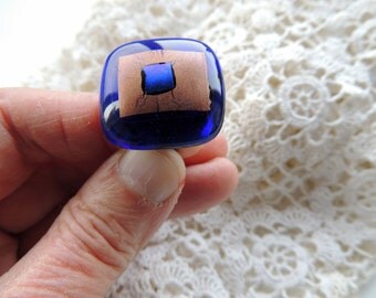 Fused glass ring,blue ring,blue glass ring,handmade ring,pendant ring