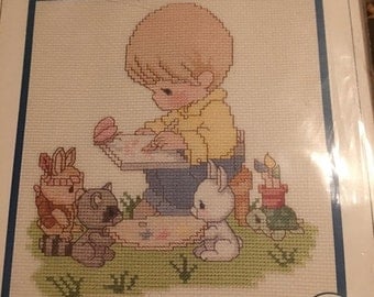 25% off customer app Precious Moments cross stitch kit complete never opened He is my Inspiration with Boy and animals