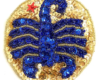 Choice: Zodiac Symbol Sequin Beaded Applique, Scorpio, Aries, Taurus or Virgo, 3.5" -4B-0005