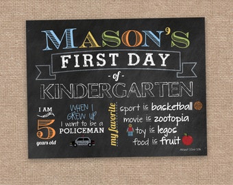 First Day of School Sign, Boy Milestone Sign, Any Grade, Preschool, Kindergarten, First Grade, DIY Printable