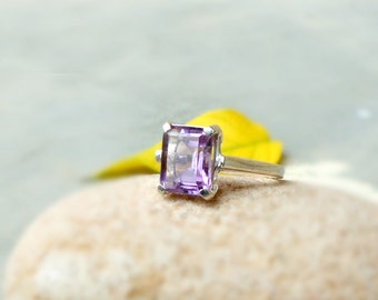 925 Sterling Silver Amethyst Ring Gemstone Stacking Ring Gift for her Amethyst Jewelry Prong Ring size 5 6 7 8 9 10 Birthday Gift Jewelry
