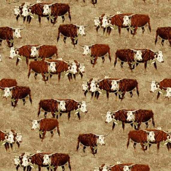 1 yard cut longhorn steers fabric by MDColeDesigns on Etsy