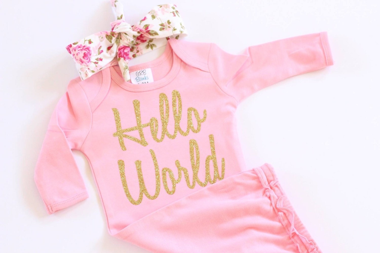 Baby girl clothes newborn outfit Hello World Gold Baby gown