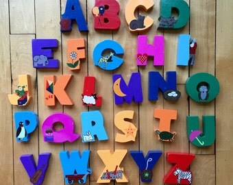 Vintage Hand Painted Wooden Alphabet Letters
