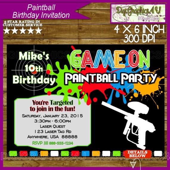 Paintball Birthday Invitation for Kids by DigiGraphics4u on Etsy