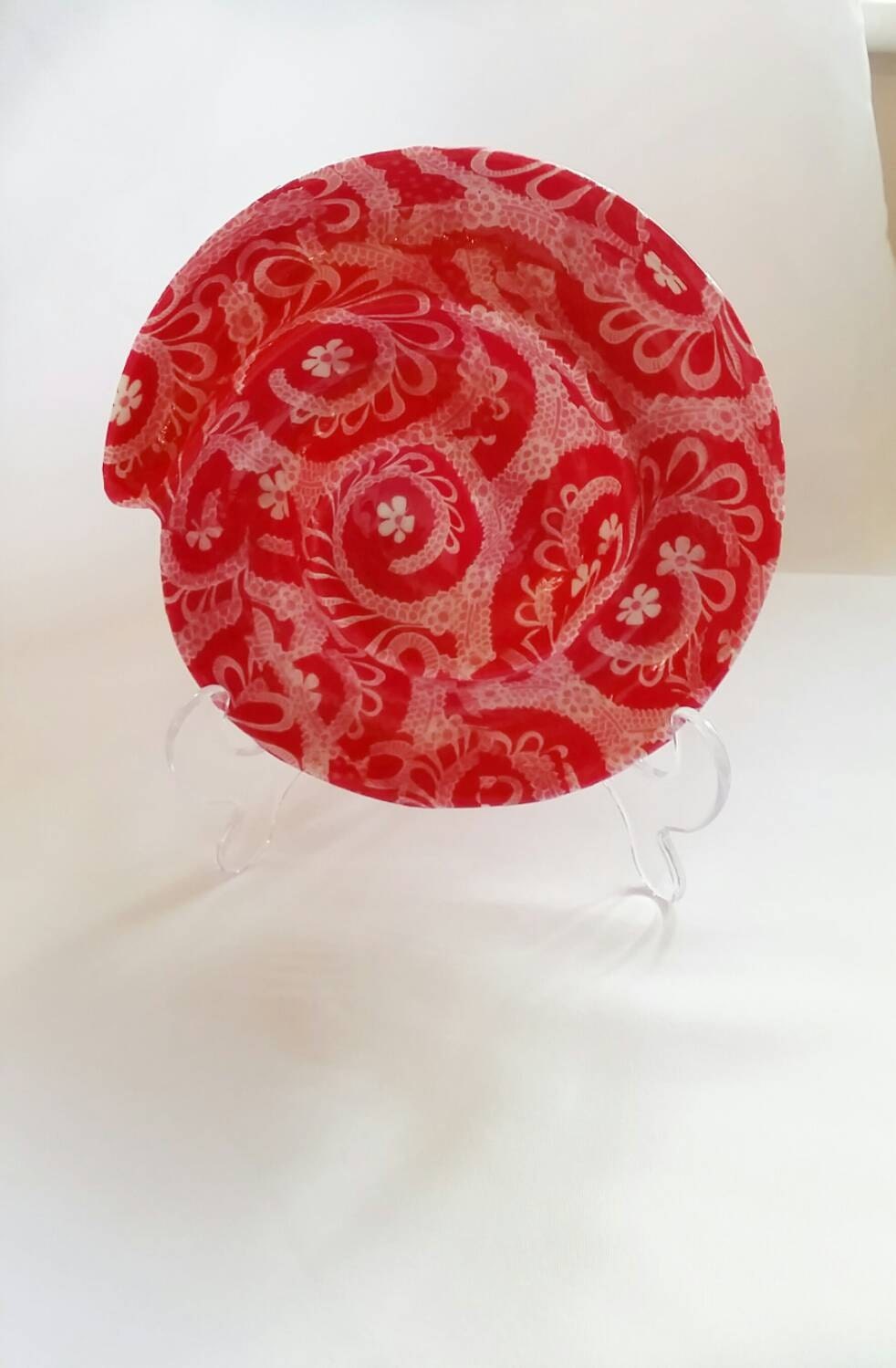 Red swirling Decorative Decoupaged Plate