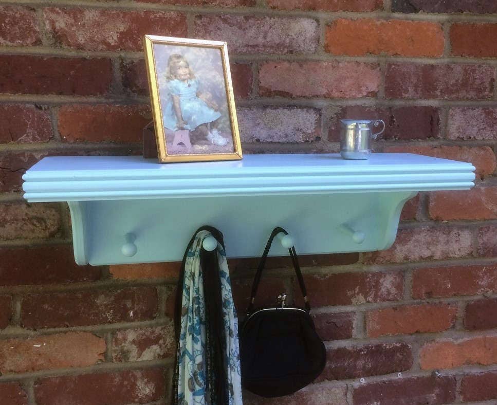 Wall Shelf with pegs Baby boy Nursery Shelf by HopeSpringsDecor