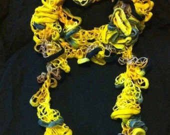 Yellow Ruffle Scarf, Sashay Yarn, Women's Fashion Accessory, Fall Colors, Velvet Edging, Yellow Fall Fashion Ruffle Scarf