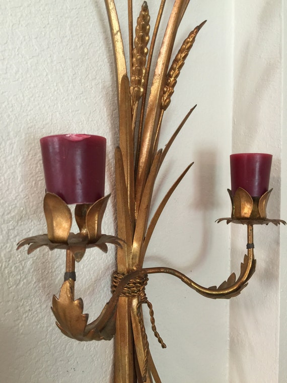 Large Florentine Wall Sconce Made in Italy Gold GILDED Candle on Large Wall Candle Sconces id=52841