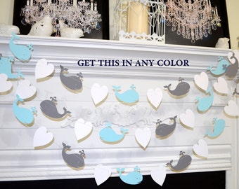 Whale Garland, Whale baby shower Decorations, Whale baby shower Whale nursery decor, nautical Baby Shower Garland, custom color