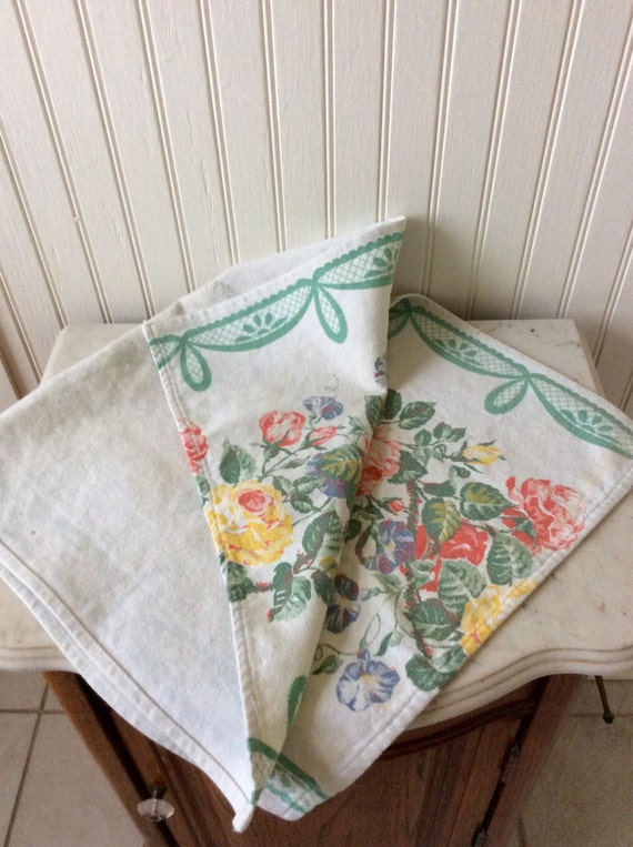 Vintage Cotton Rose Pattern Tea Towel Kitchen Towel
