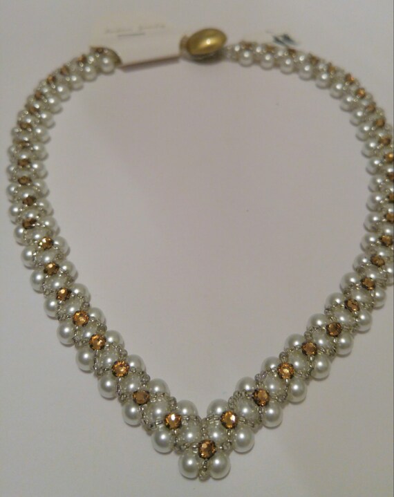 Handmade Pearl Necklace VNeck Necklace White and by JMPerfection