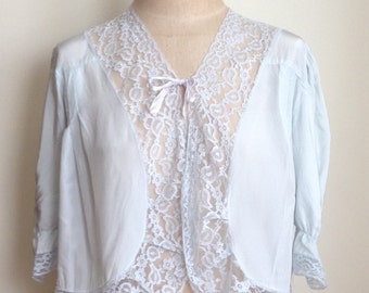1940s Elegant Baby Blue Bed Jacket Lingerie