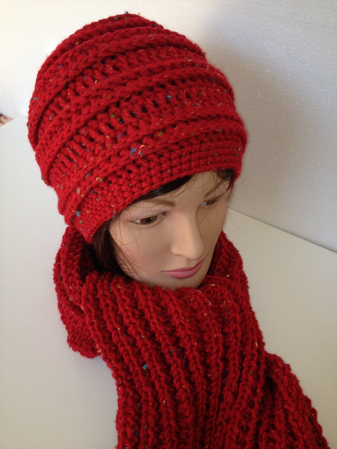 Crochet hipster Beanie Cloche hat with Knitted Scarf.