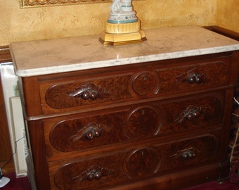 Victorian Burlwood Walnut Marble Top Dresser Pick Up Boston Only