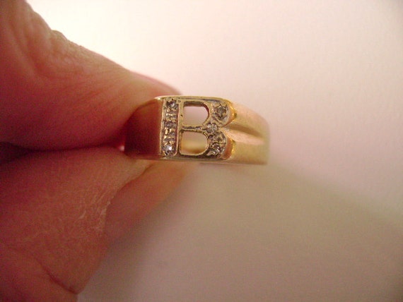 10k Gold Initial Ring With Diamonds Letter B By VintageJewelsbyP | Gold ...