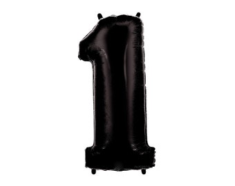 1 - Black Number Balloon - 40" - Mylar Foil Megaloon - Alphabet Letter Number - Large / Jumbo 3' foot Helium - Custom Words One